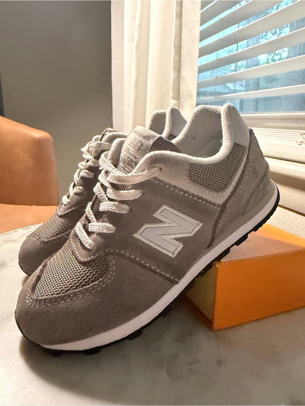 New Balance Kids Gray Suede & Mesh Sneakers